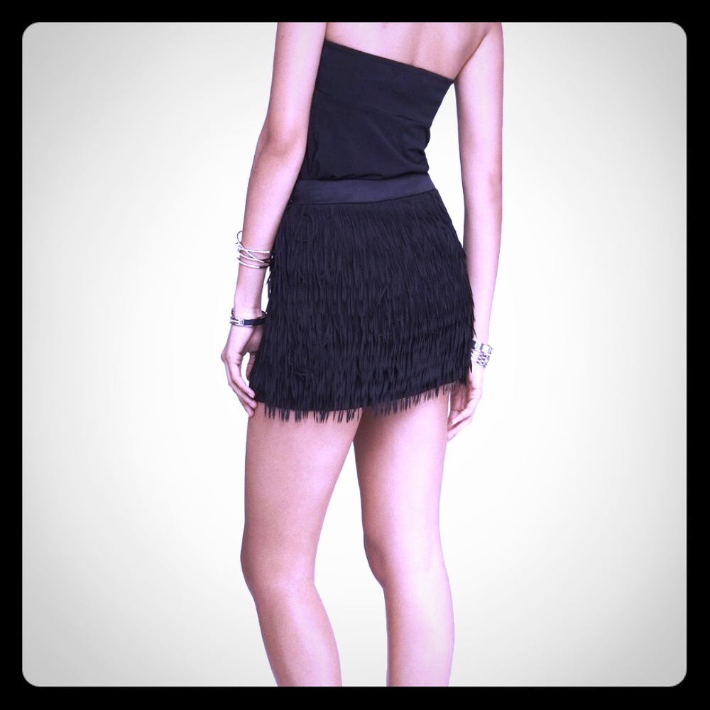 Express Black Fringe Mini Skirt